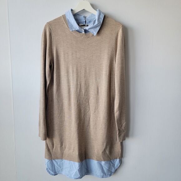 English Factory womens Taupe Oxford Combo Shirtdress size M long sleeve - Picture 1 of 7
